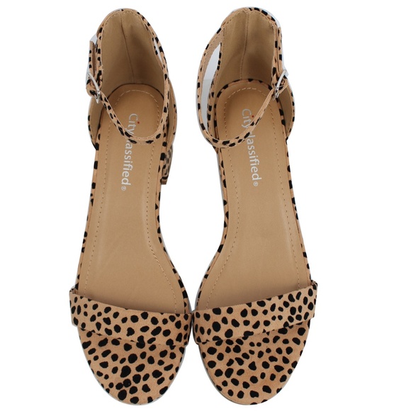 Cheetah Open Toe Ankle Strap Mid Block Heel Sandal - Picture 3 of 7